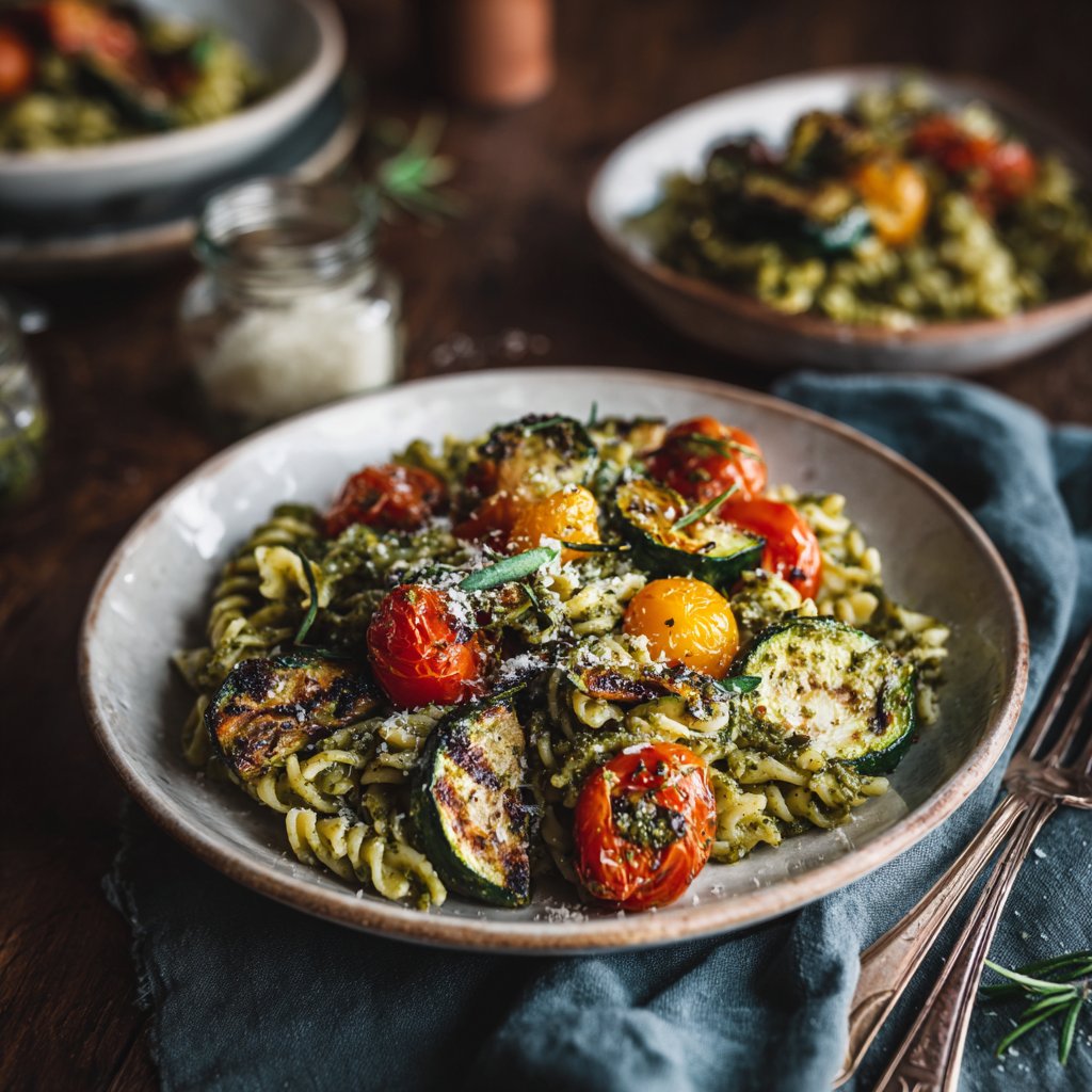 Pesto Pasta with Roasted Veggies